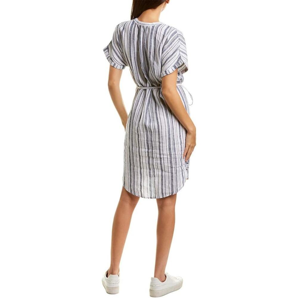 Michael Stars 100% Linen Amelee Beach Stripe Caftan Dress Tie Women's Medium - Picture 9 of 12